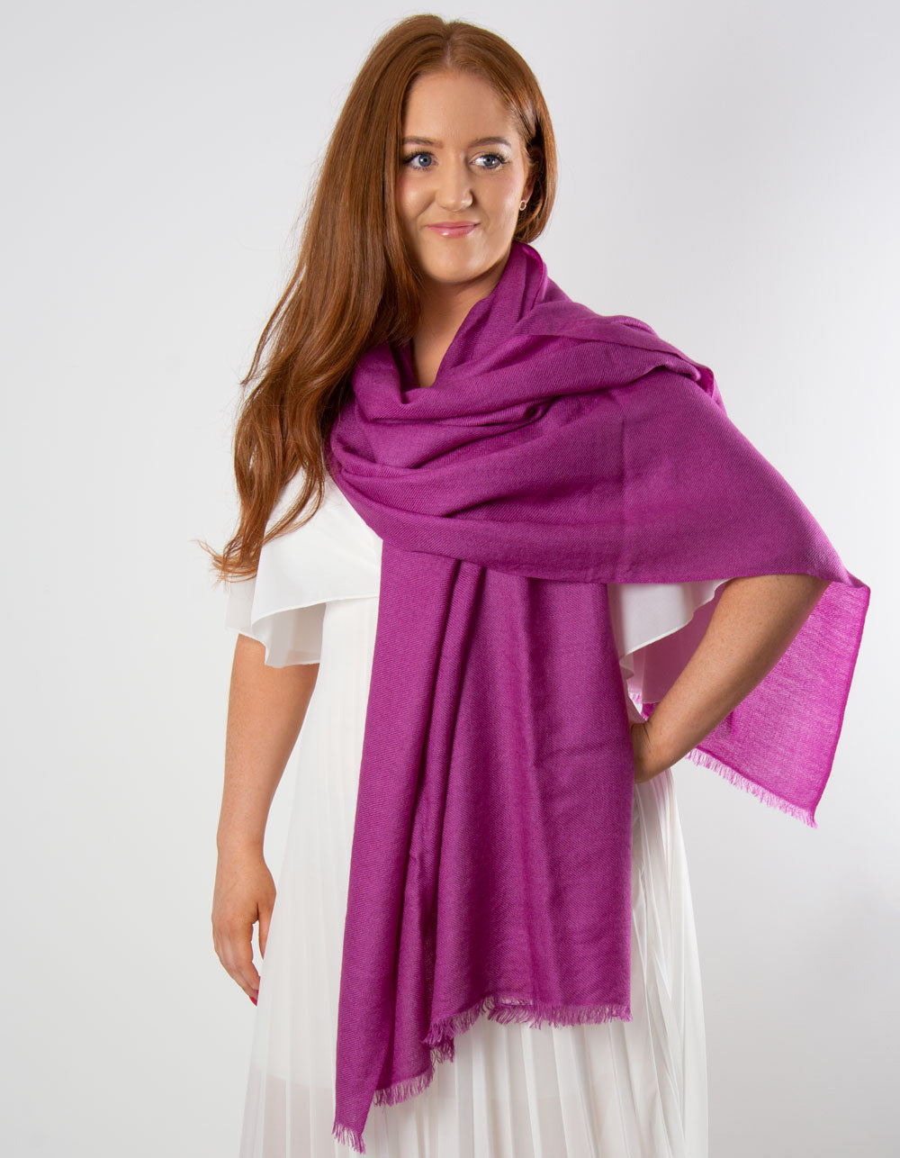 an image showing a cashmere wedding pashmina in purple