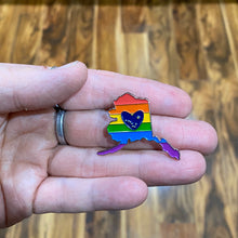 Load image into Gallery viewer, Alaska Pride Pin, Alaska LGBTQ Pin, Alaska Rainbow Pin, Coming Out Gift