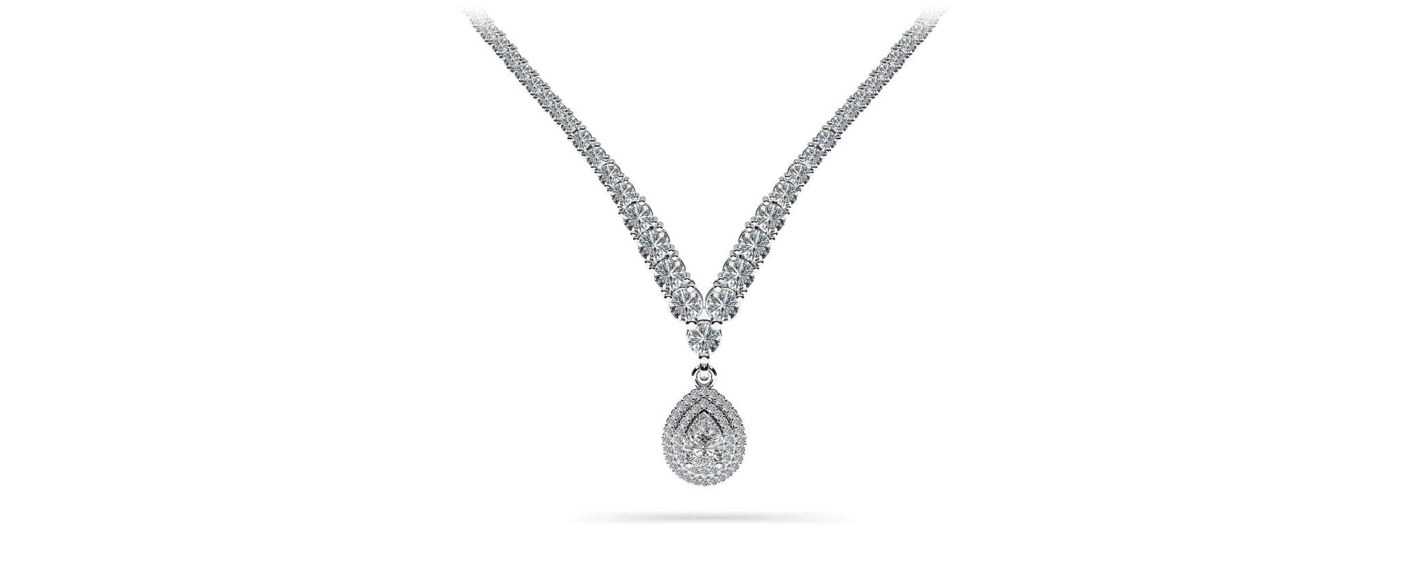 4 Prong Double Strand V Drop Diamond Necklace with 13.12 ct.(finished)