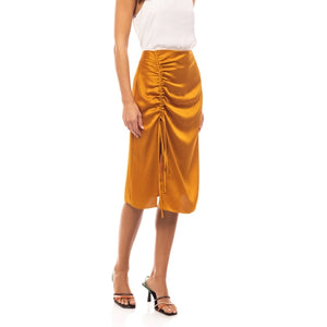 Curry Hammered Satin Drawstring Midi Skirt - Haven LaRae Boutique