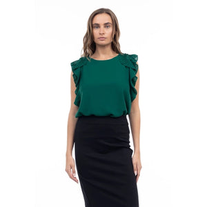 Deep Forrest Pleated Flutter Sleeve Blouse - Haven LaRae Boutique