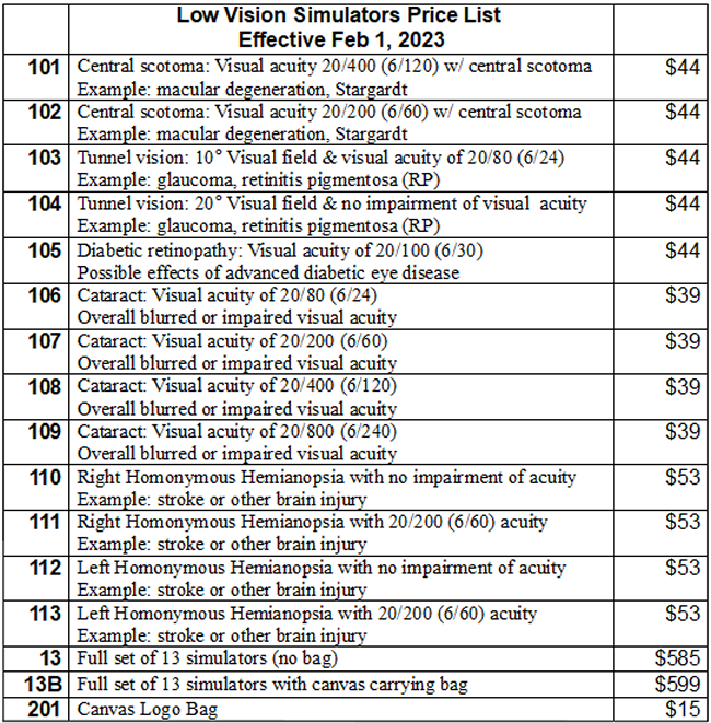 Simulator Price List effective 2/23