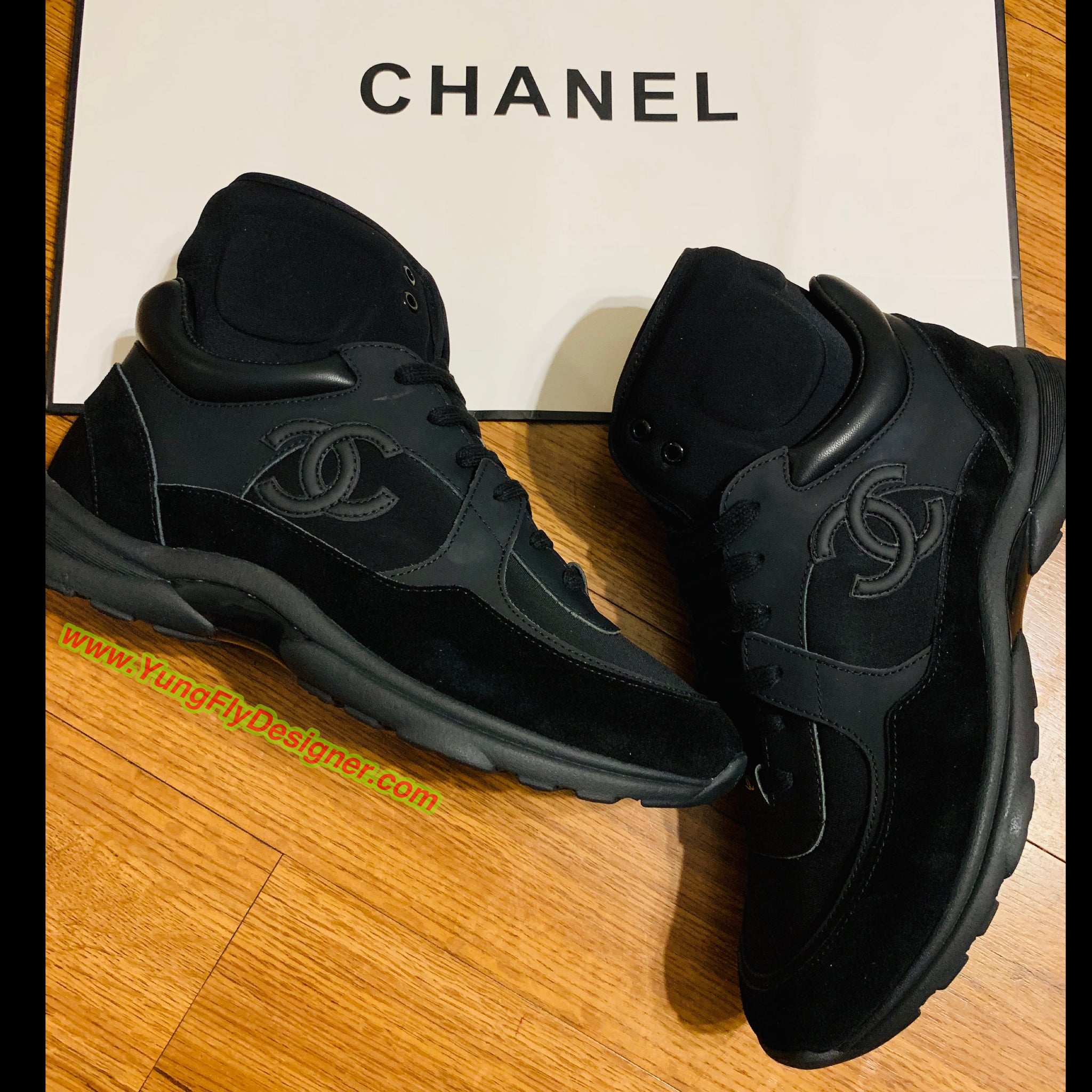 black high top chanel sneakers