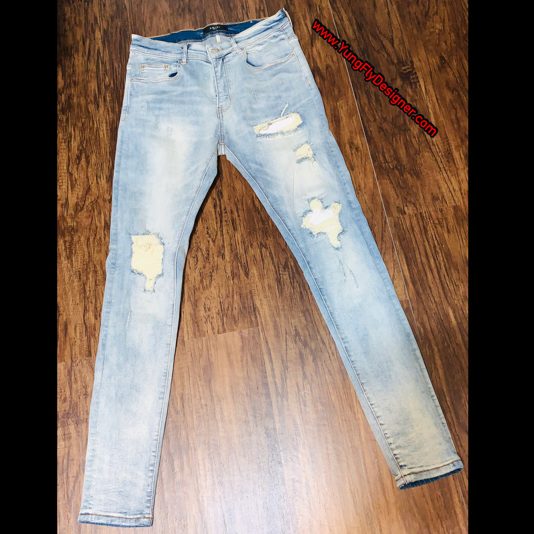 mike amiri jeans with patches