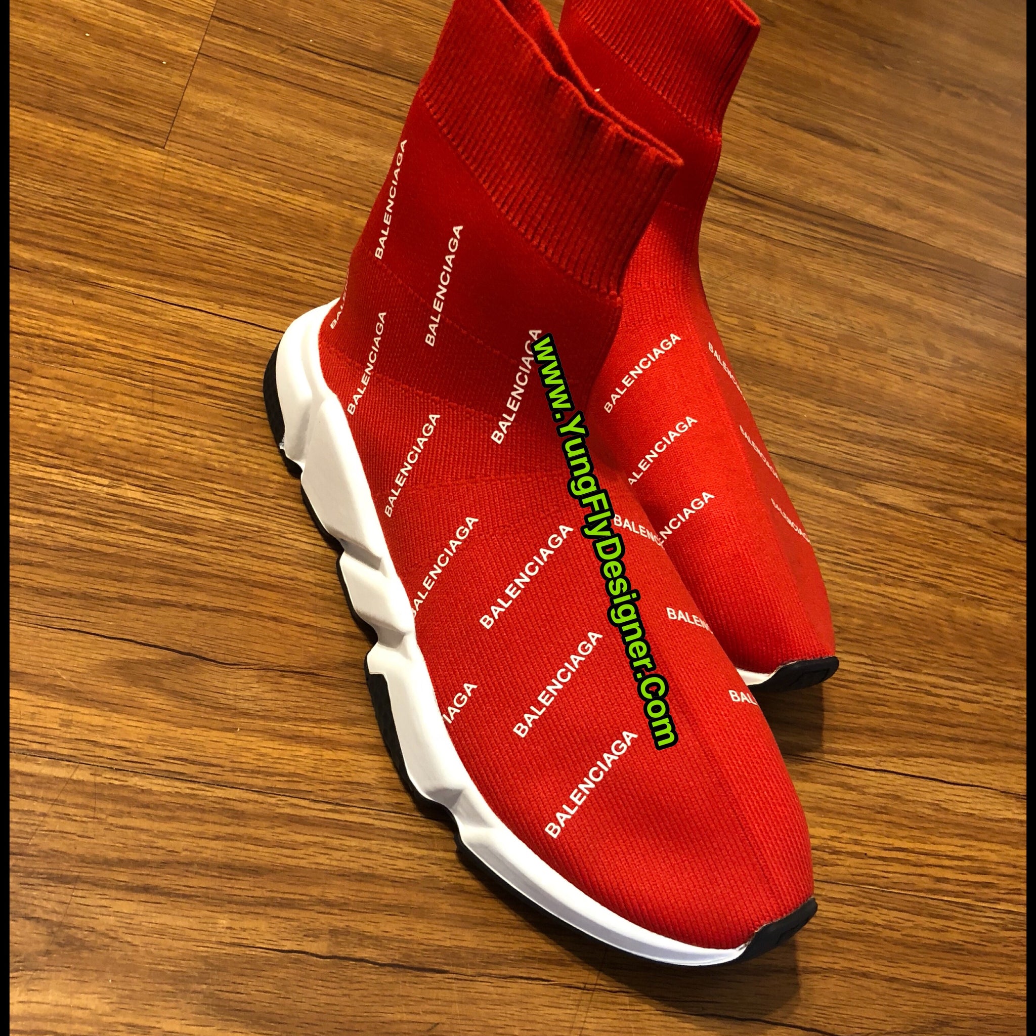 red and white balenciaga speed trainer