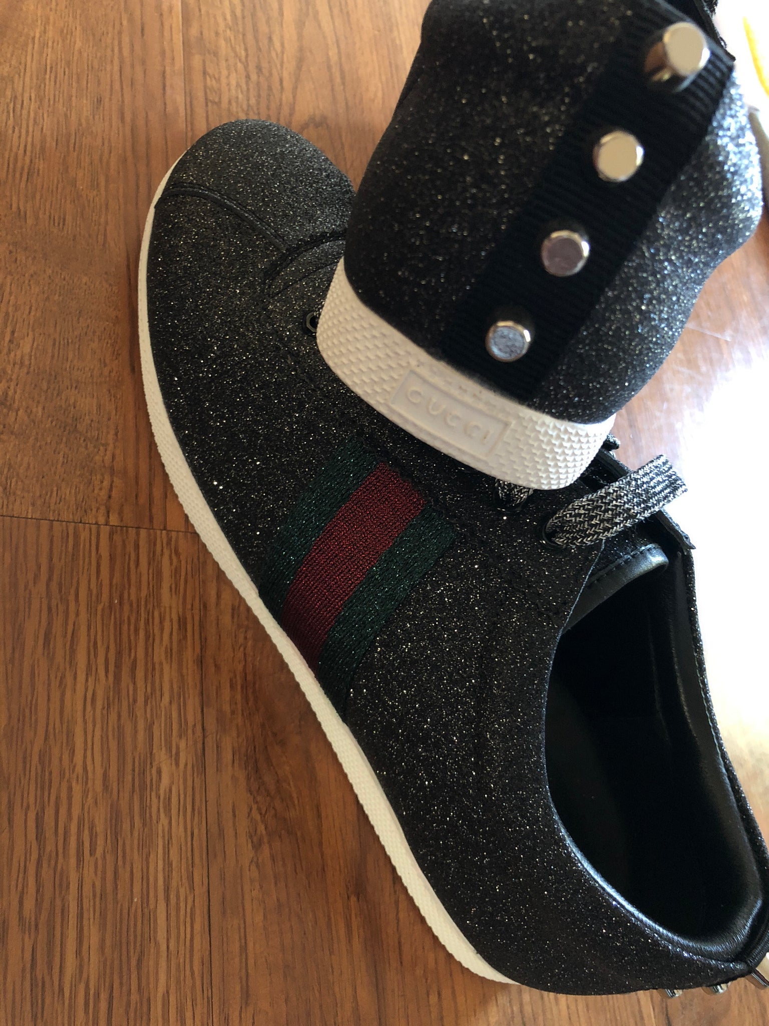 black glitter gucci sneakers