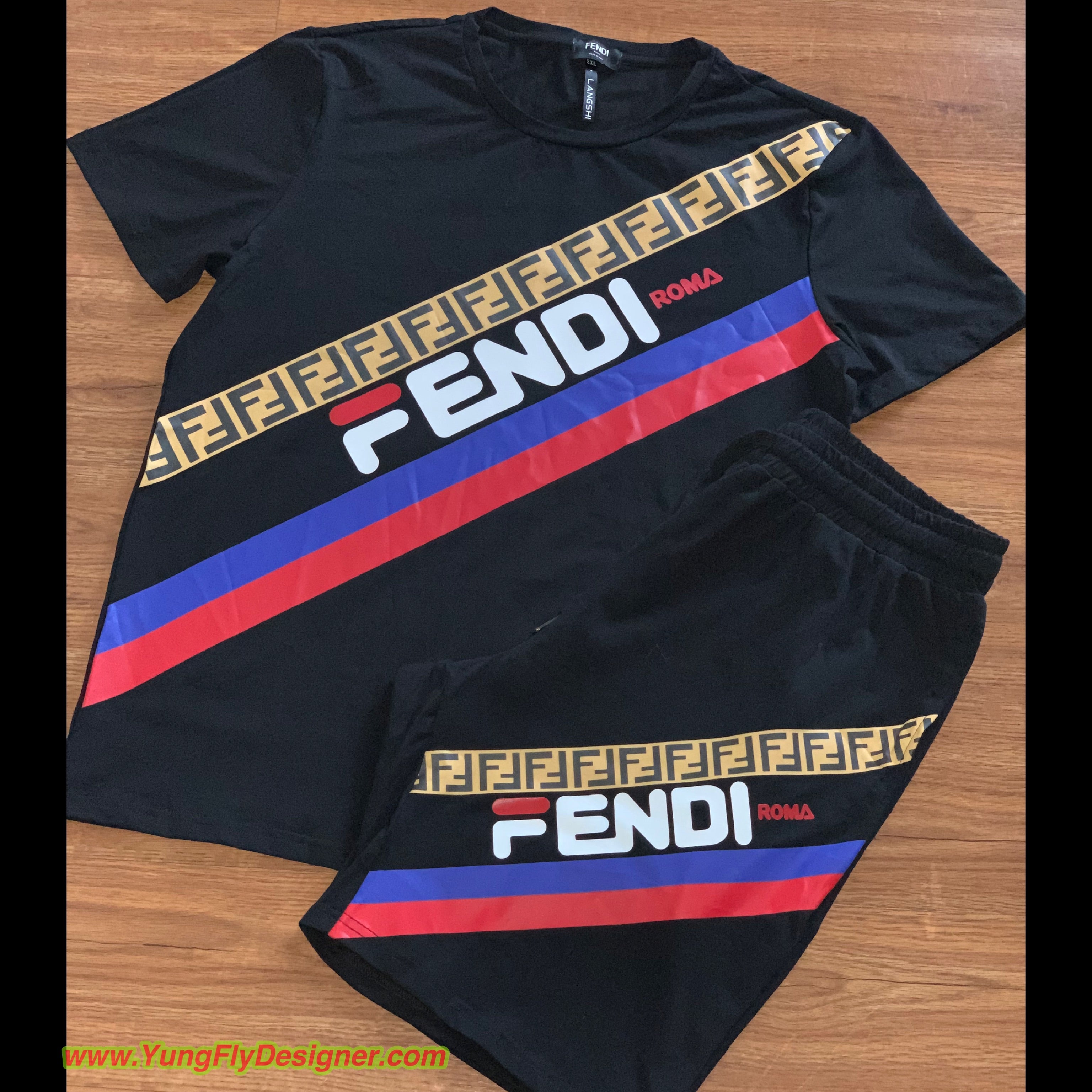 fendi shorts and t shirt set