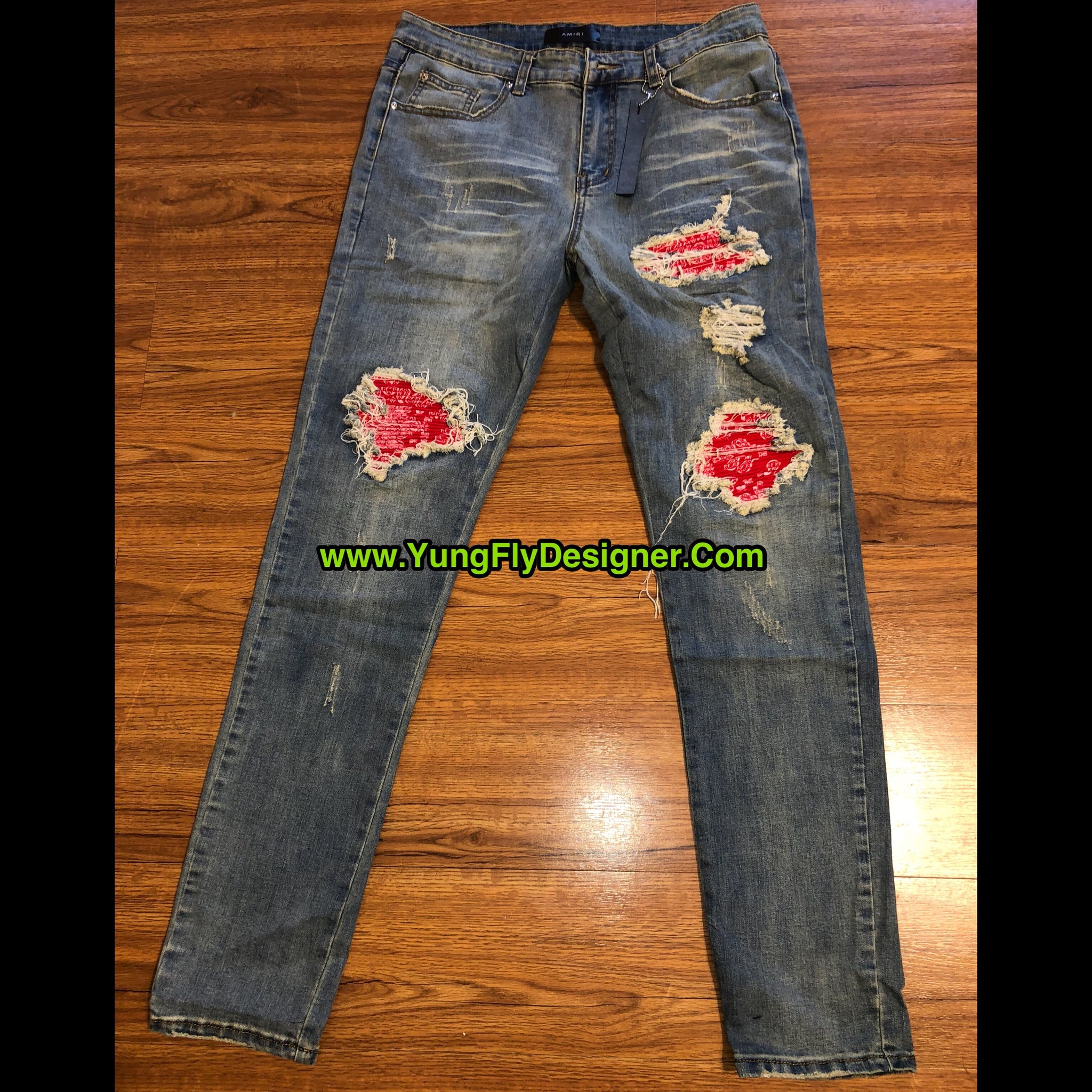 red amiri jeans