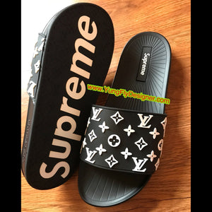 Black Louis Vuitton Supreme Slippers 