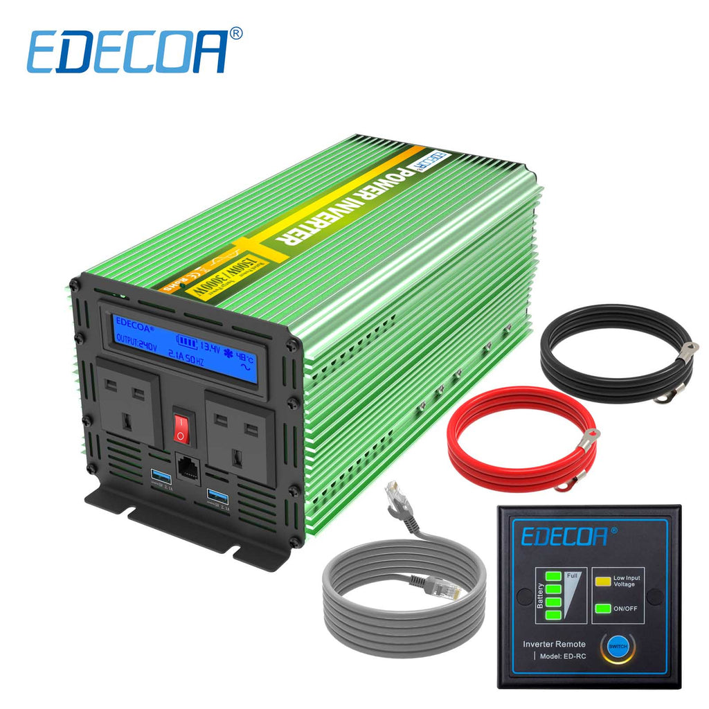 EDECOA 1500W DC to AC 240V pure sine power inverter socket