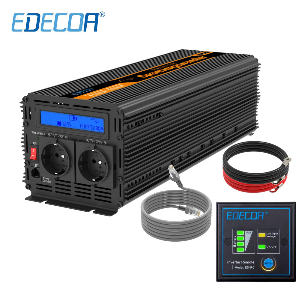 EDECOA 2500W DC 12V/24V AC 220V 230V pure power inverter