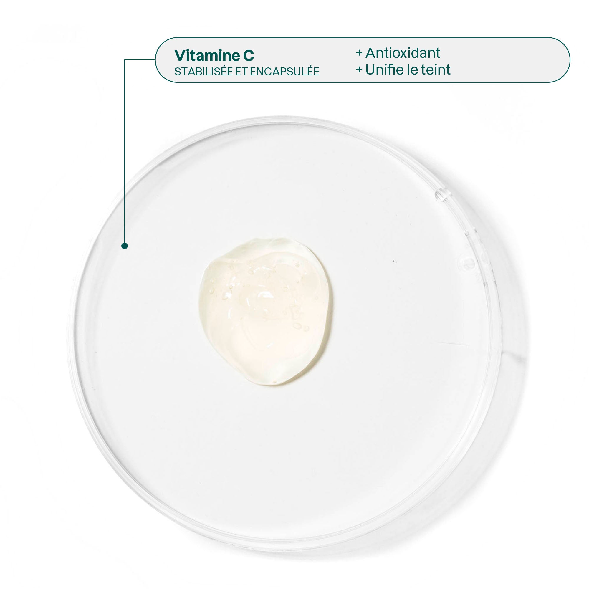 Pastille montrant quels éléments sont bénéfiques dans la vitamine c pour la peau.