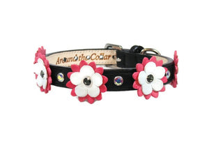 Penelope flower leather dog collar by Around the Collar