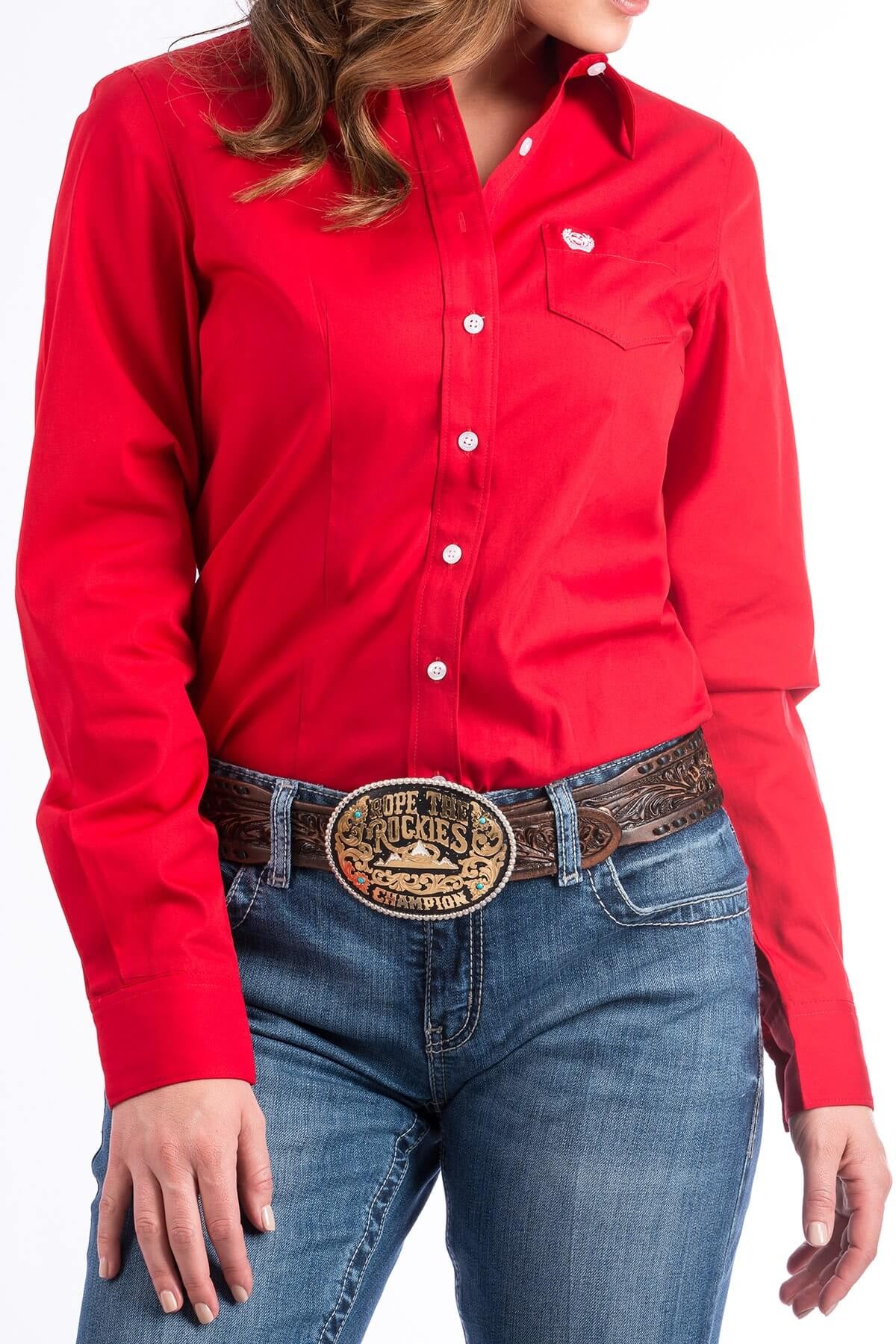 The Women's Cinch Red Solid Shirt - Diamond K Country