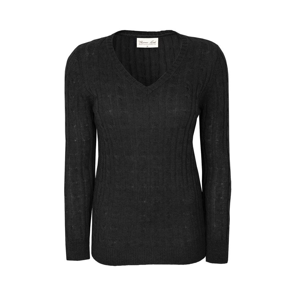 Women S Thomas Cook Cable Knit V Neck Jumper Black Diamond K Country