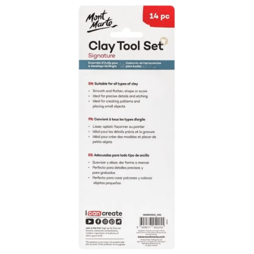 Mont Marte Clay Tool Set, 11 Piece. Selection of Clay Tools to Create Texture, Smooth, Cut and Carve Clay. Suitable for Use with Polymer, Earthenware