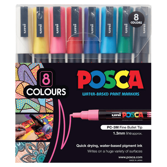 Uni Posca PC-1M 8 Pastel Colours Marker Bundle - Water Based Acrylic Pen Set
