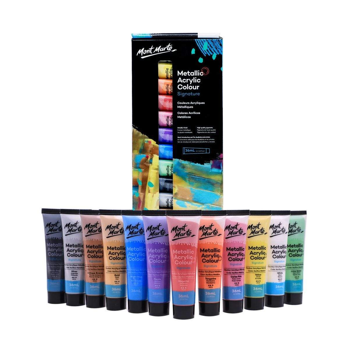 MONT MARTE Acrylic Colour Pastel Paint Set Signature 12pc x 36ml (1.2 US  fl.oz), Creamy Pastel Acrylic Paint Set, Good Coverage, Semi-Matte Finish