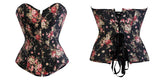 5 Sizes Blue/Pink/Green/Black Zipper and Button Closure Floral Designed Polyester Overbust Corset