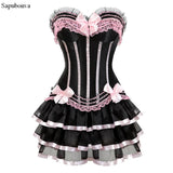 9 Sizes Blue/Pink/Red/White Stripes with Lace and Bow Decorated Overbust Polyester Burlesque Corset