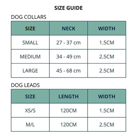 Hugo and Hudson Size Guide - Dog Collar and Leads