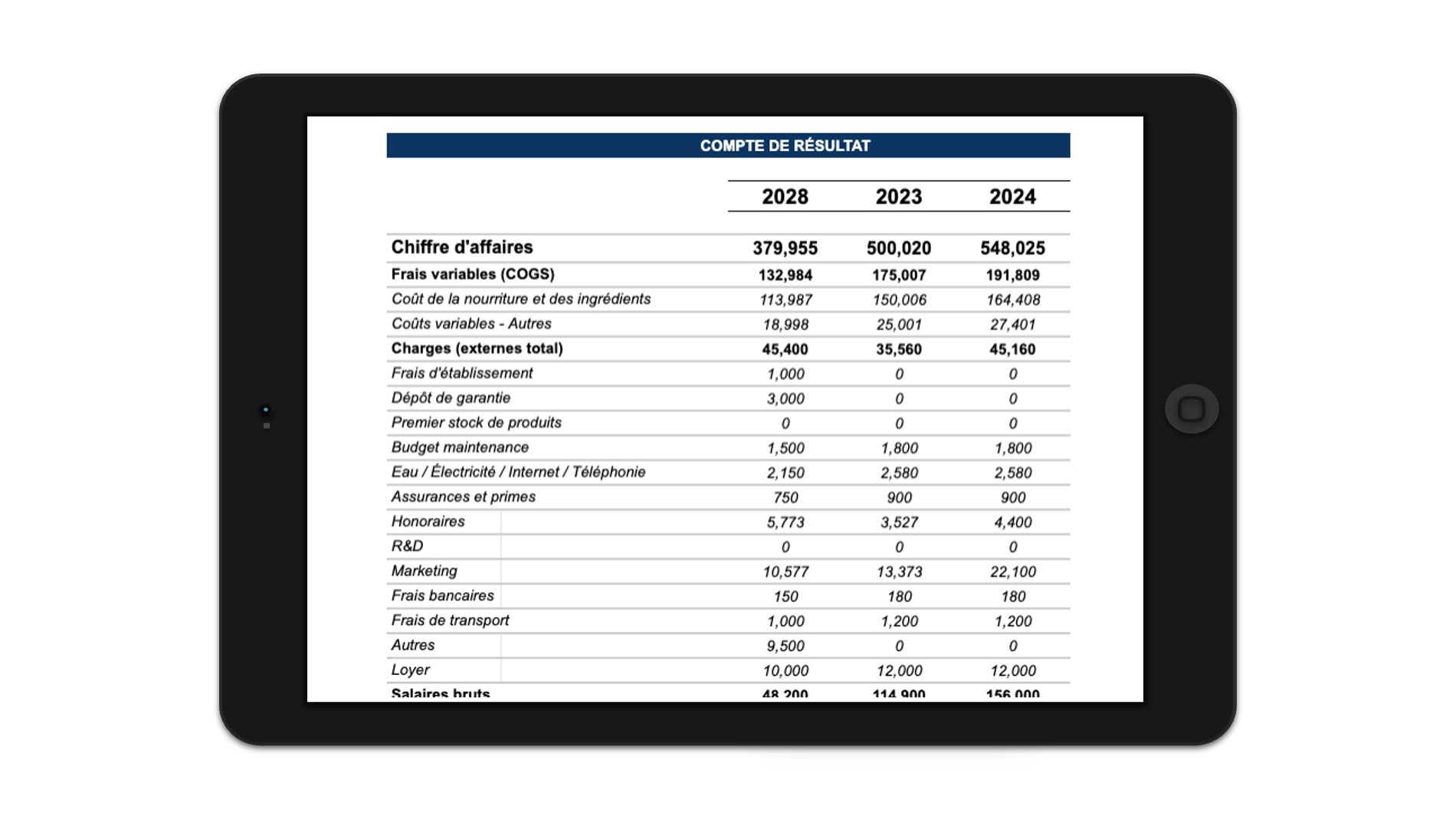 business plan financier excel