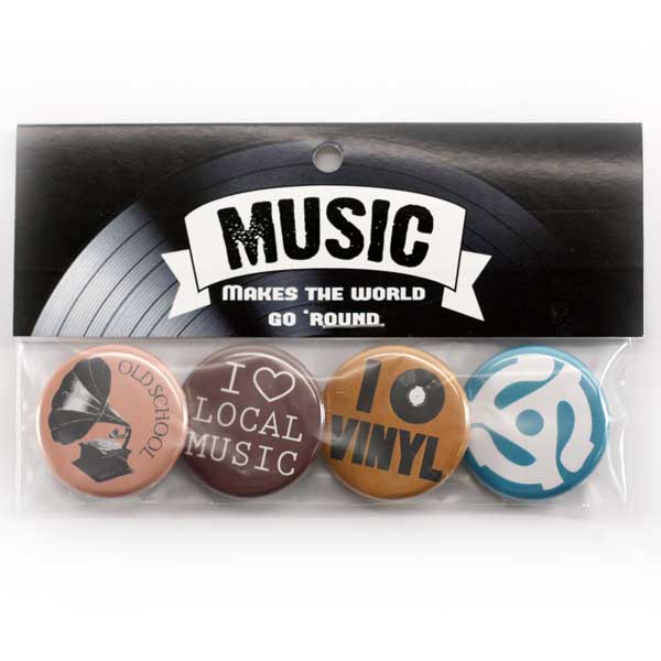 Music Makes The World Go Round Button Pack, Music Buttons, Music Lover, 1-1/4" Buttons, People Power Press Button Collection, Bright, Neutral,