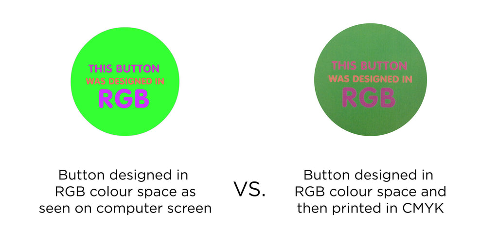 RGB vs CMYK button artwork, button design, colour space, 