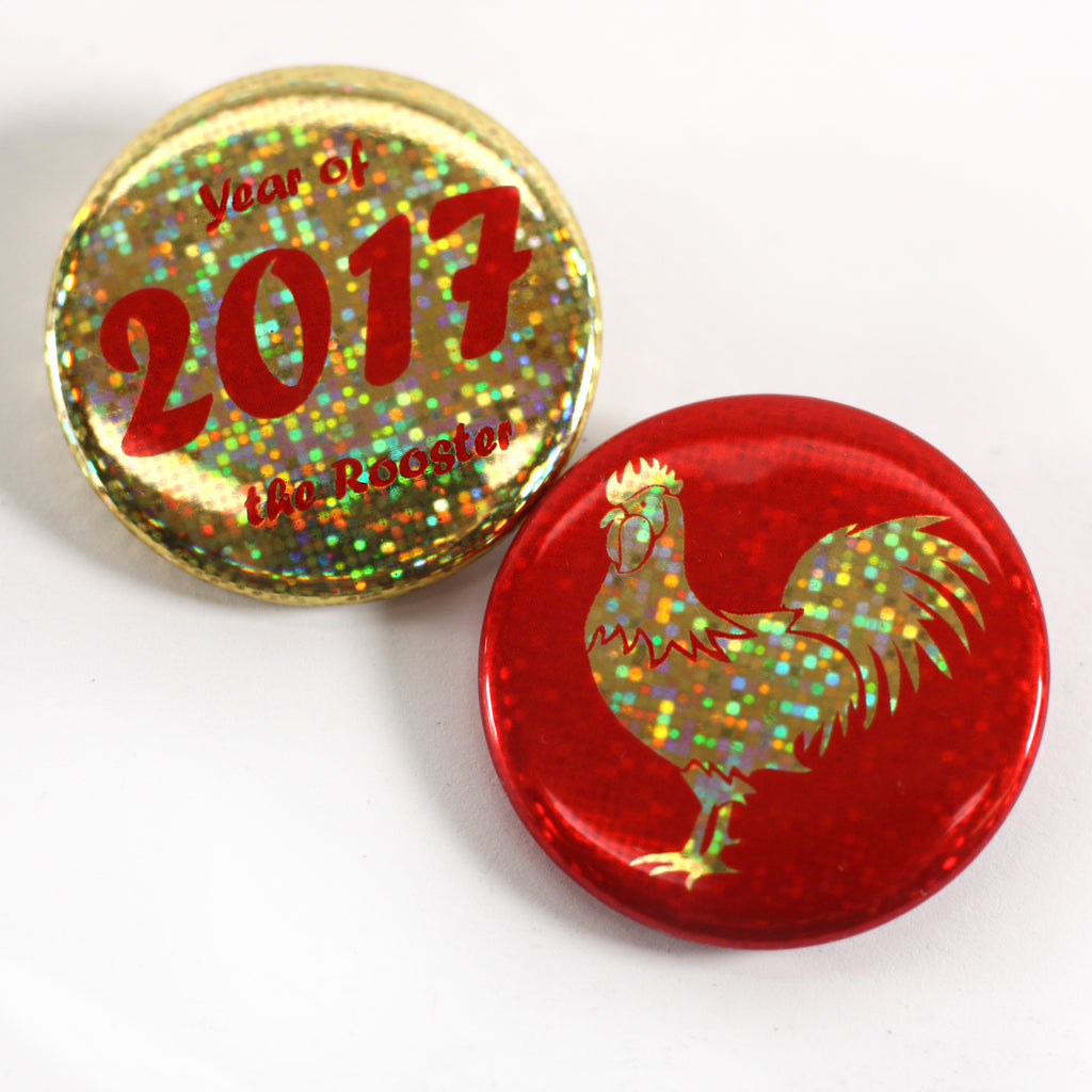 Holographic Buttons Chinese New Year Year of the Rooster Buttons