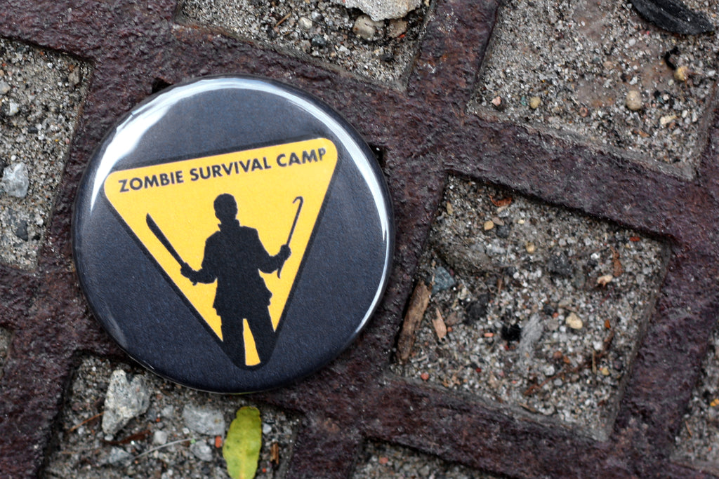 Custom 1-3/4" Custom Pinback Buttons, Custom Buttons by People Power Press, Zombie Button, Toronto, Zombie Survival Camp Custom Buttons from People Power Press