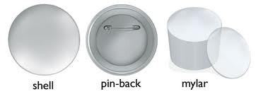 Standard pin-back button.  Shell pinback mylar