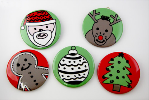silly face christmas dry erase buttons, magnets and tree ornaments