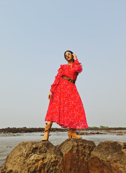 Red Floral Anarkali Kurta