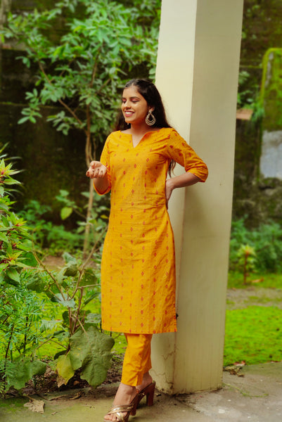 Yellow Printed Kurta for women | Pure cotton kurta sets