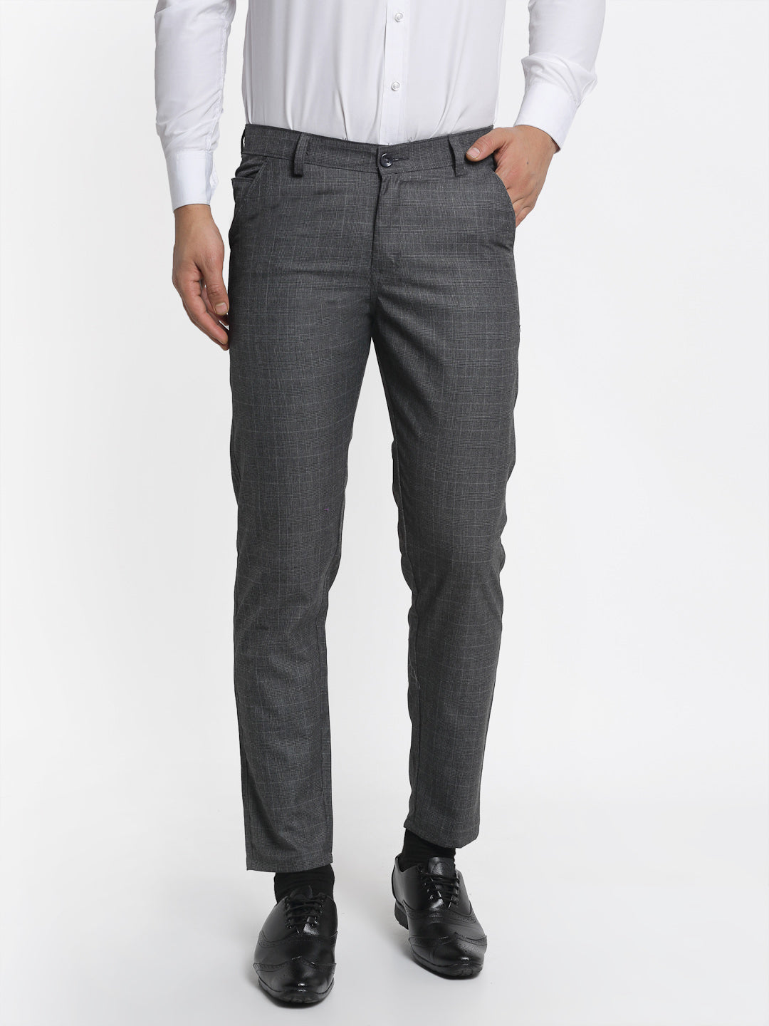 Linen Slim Comfort B-95 Formal Grey Check Trouser - Walt