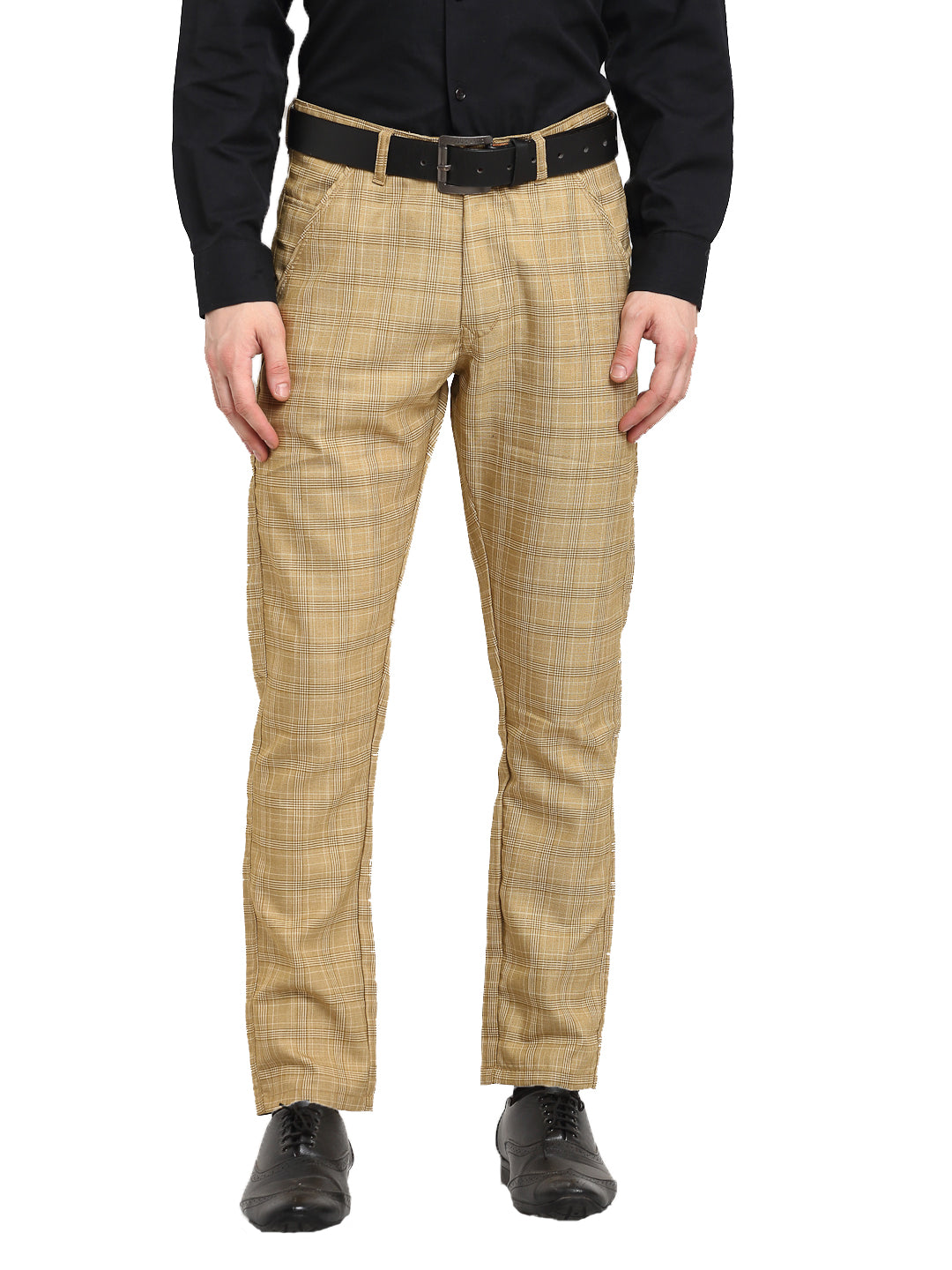 Beige Check Ankle-Length Casual Men Slim Tapered Fit Trousers - Selling  Fast at Pantaloons.com