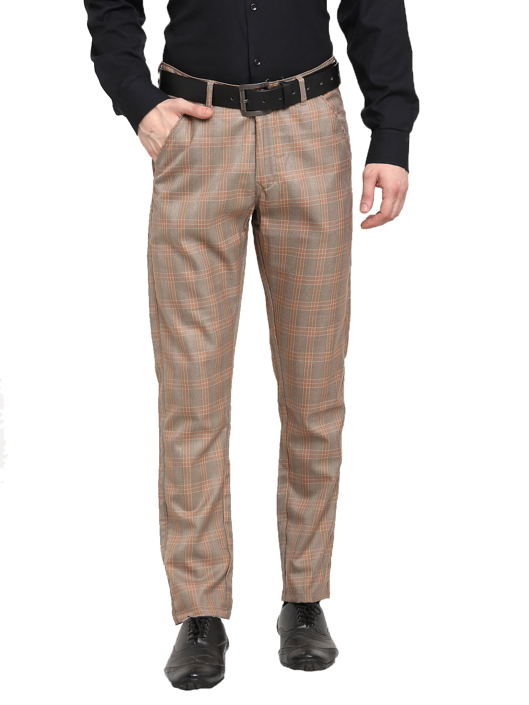 Men's Cotton Blend Black & Off White Checked Formal Trousers - Sojanya |  Business casual men, White collared shirt, Checked trousers