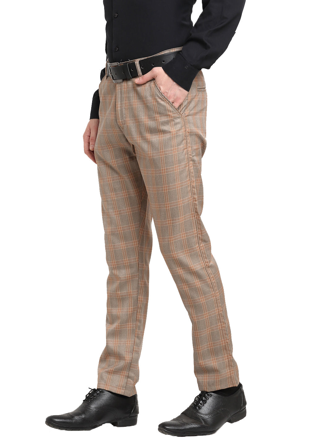 Slim Fit Patterned Brown Men Pants - Wessi