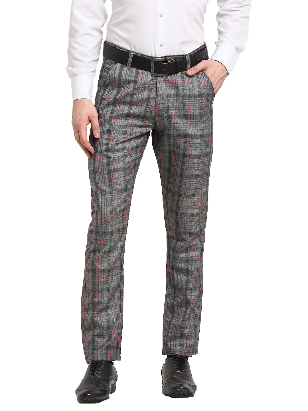 Racing Green Tailored Fit Grey Multi Check Trousers