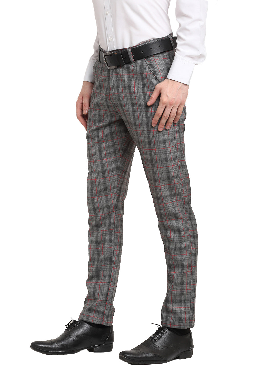 Medium Grey Check Trousers - Selling Fast at Pantaloons.com