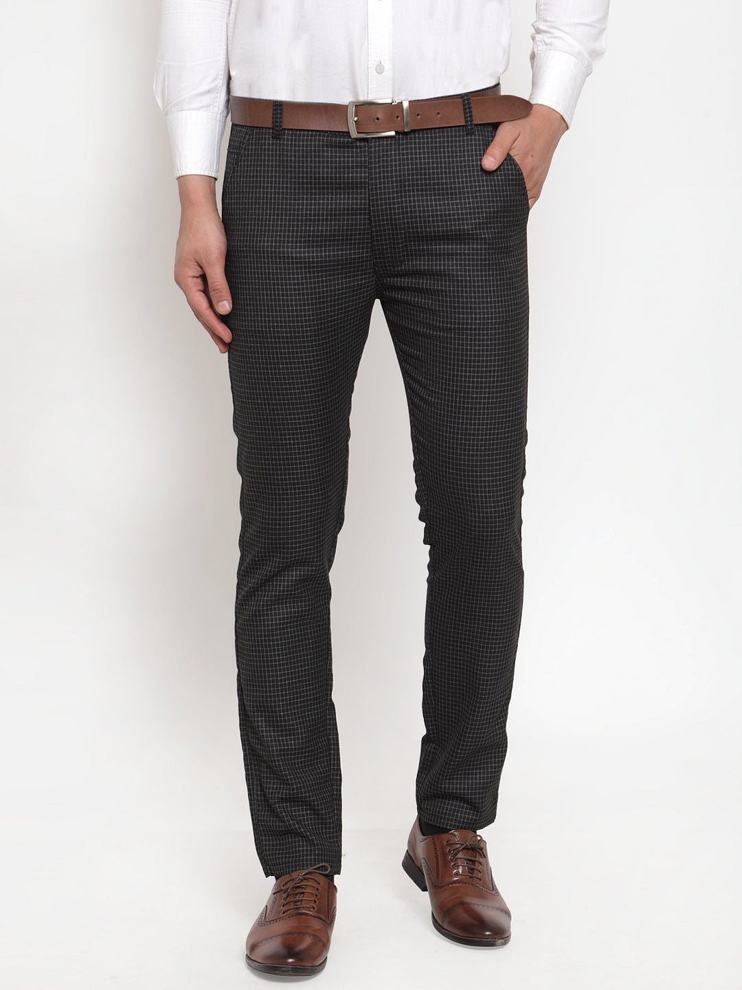 Buy Men Brown Slim Fit Check Flat Front Formal Trousers Online - 747915 |  Louis Philippe