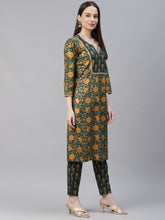 Load image into Gallery viewer, Women Green Ethnic Motifs Printed Pure Cotton Kurta with Trousers &amp; Dupatta