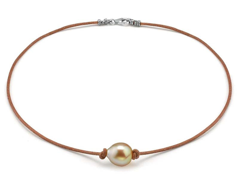 Featured Pearls of the Week: Golden South Sea Baroque Pearl on Leather Necklace