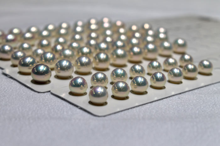 rows of perfectly matched metallic freshwater pearls