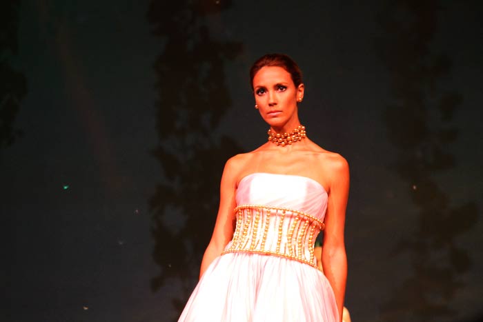 Golden South Sea Pearl corset, choker, and earrings