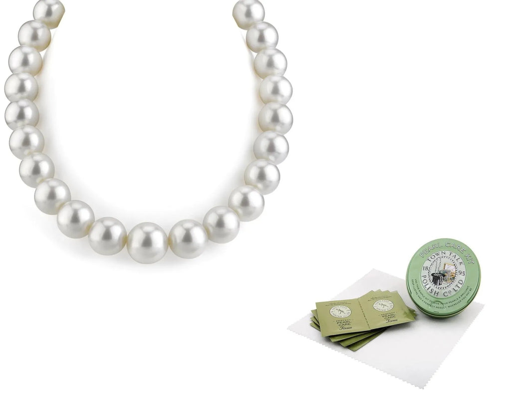 Gem quality white South Sea pearl necklace and complimentary pearl care kit 