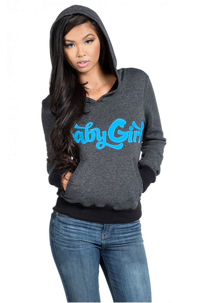 SWEAT SUIT TOP PULL OVER "BABY GIRL" LOGO BLUE