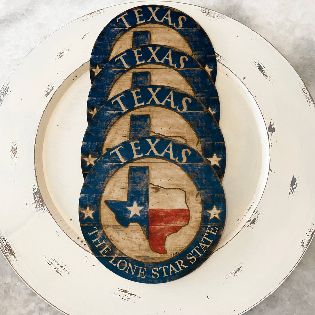 Texas State Coasters blue border (set of 4)