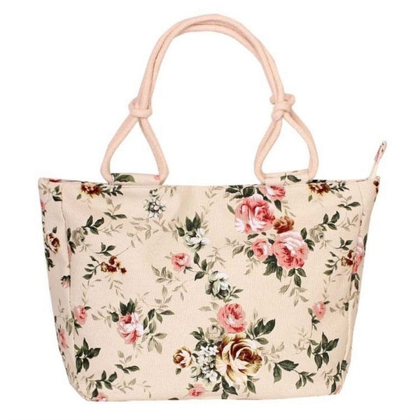 Beach Bag Fashion Ladies Floral Print Canvas Beach Handbag Versatile  Portable Large Capacity Women Shoulder Casual Handbag (5 Size)