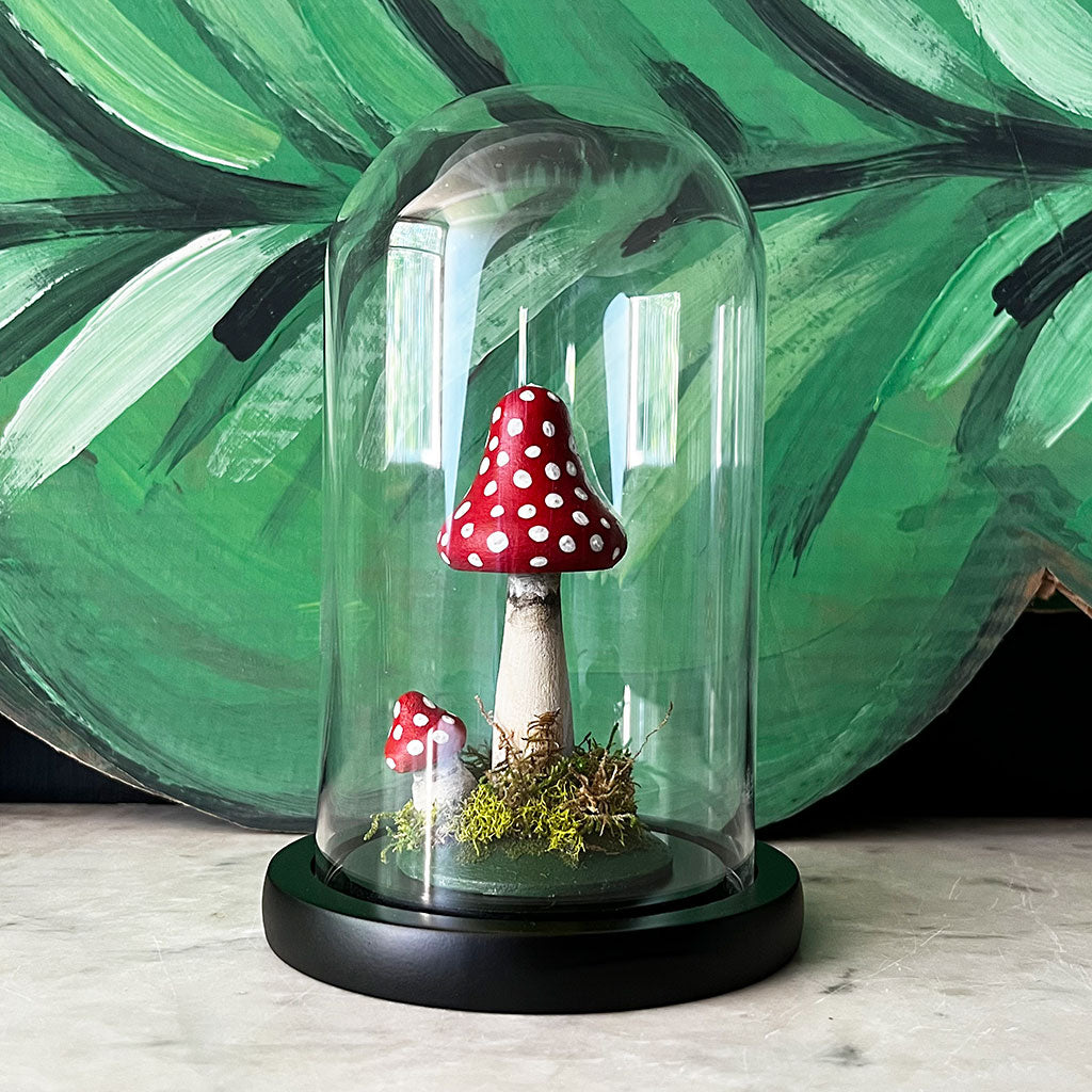 Hand Painted Mushroom Specimen in a Glass Dome (D)